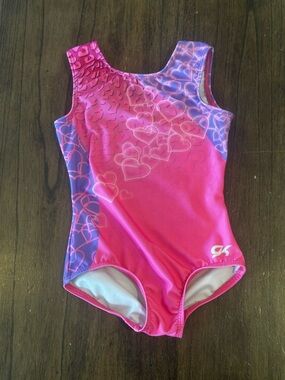 GK Elite Leotard Girls CXS Pink Heart Gymnastics Dance